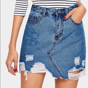 Ripped Raw Hem Denim Skirt